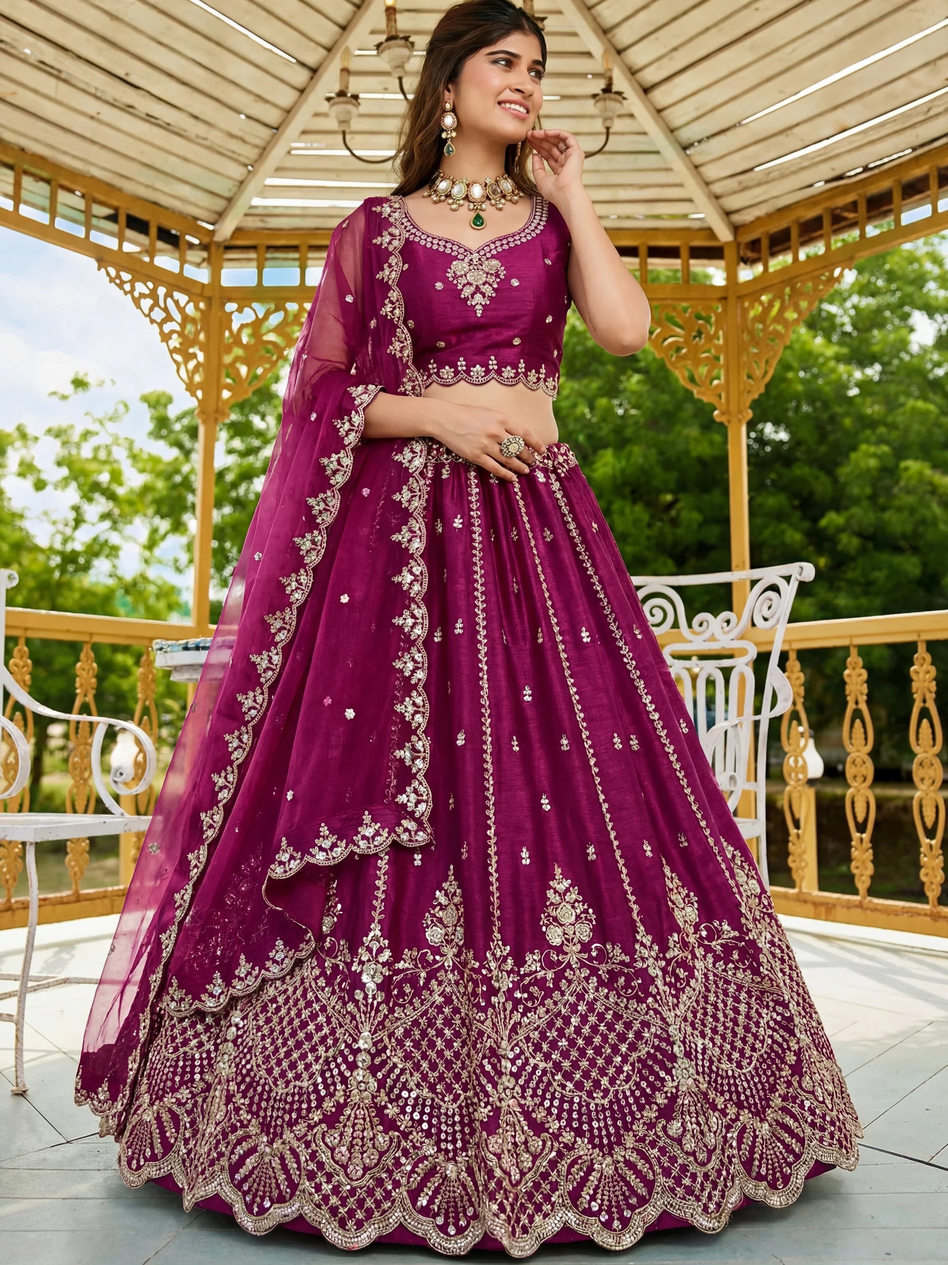 Elegant Wine Dori Embroidery Satin Function Wear Lehenga Choli