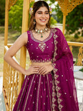 Elegant Wine Dori Embroidery Satin Function Wear Lehenga Choli