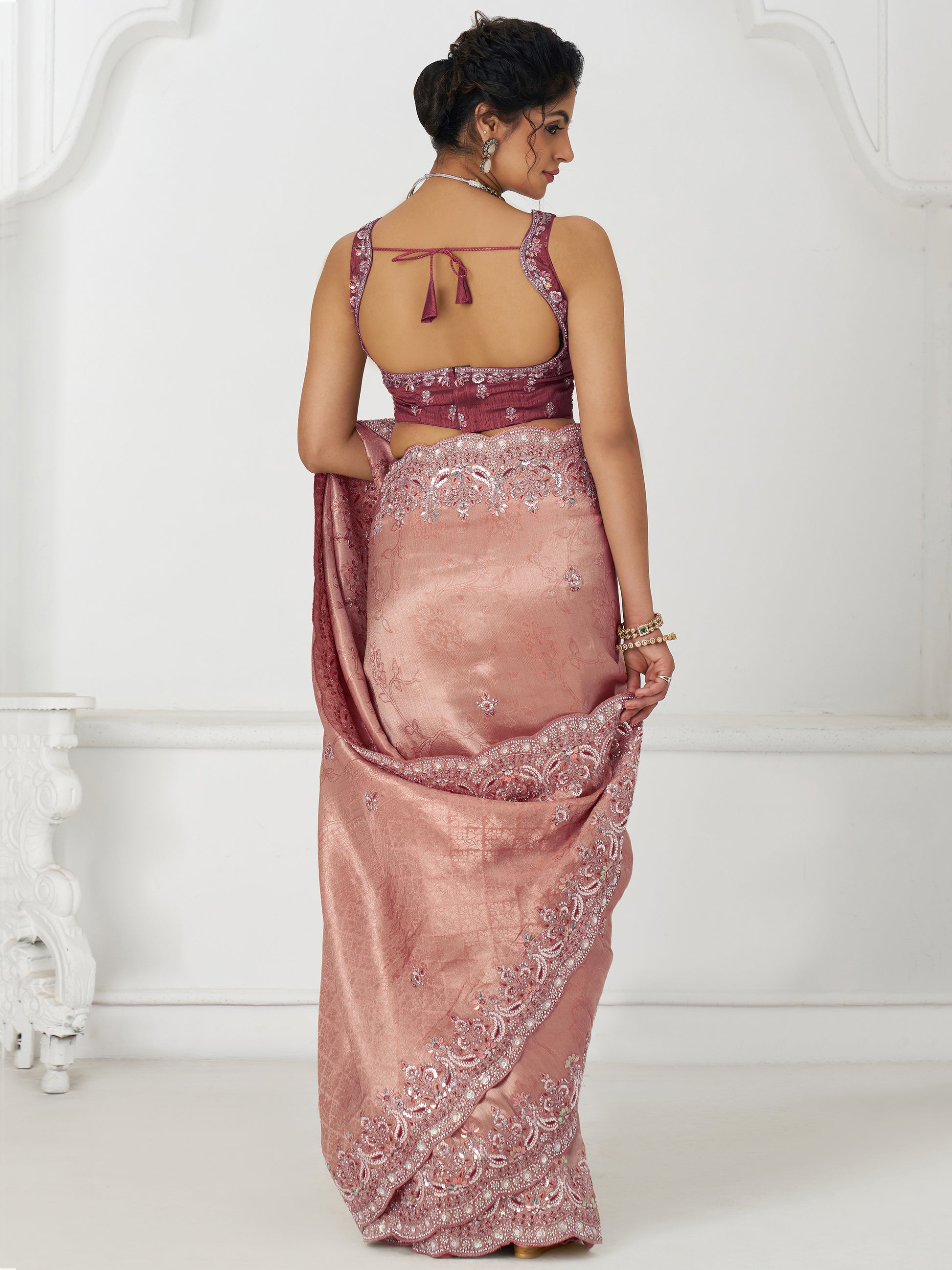 Enchanting Pink Dola Silk Sequins Wedding Saree With Blouse