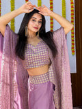 Enchanting Purple Sequins Work Silk Party Wear Skirt Choli With Shrug 