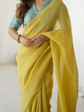 Notable Yellow Plain Silk Ready To Wear Saree With Blouse