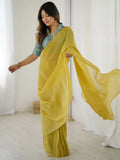 Notable Yellow Plain Silk Ready To Wear Saree With Blouse