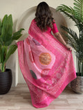 Lovely Pink Bandhni Printed Tissue Silk Casual Wear Saree With Blouse