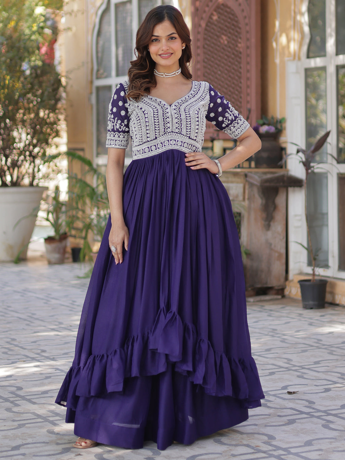 Fabulous Purple Peral Work Georgette Readymade Lehenga With Kurti