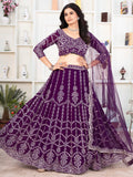 Fantastic Purple Sequins Georgette Wedding Lehenga Choli With Dupatta
