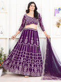 Fantastic Purple Sequins Georgette Wedding Lehenga Choli With Dupatta