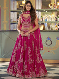 Enchanting Rani Pink Embroidered Silk Wedding Wear Lehenga Choli With Dupatta