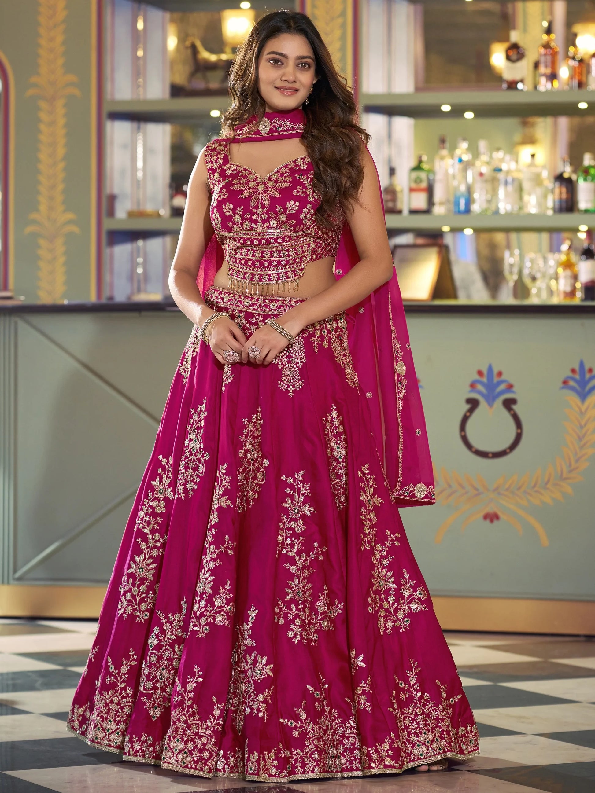 Enchanting Rani Pink Embroidered Silk Wedding Wear Lehenga Choli With Dupatta