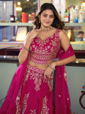 Enchanting Rani Pink Embroidered Silk Wedding Wear Lehenga Choli With Dupatta