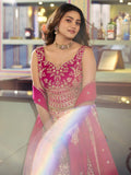 Enchanting Rani Pink Embroidered Silk Wedding Wear Lehenga Choli With Dupatta