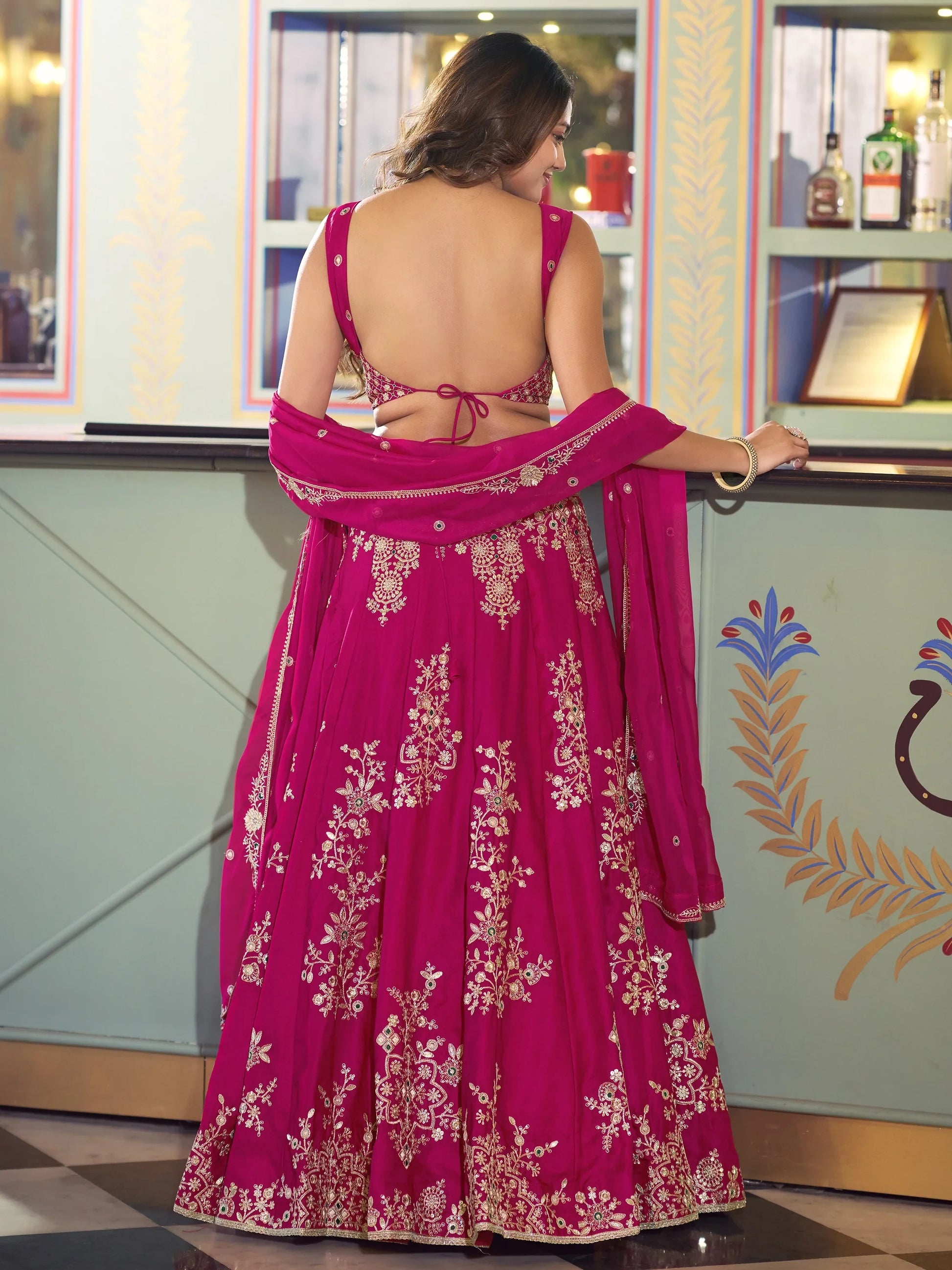 Enchanting Rani Pink Embroidered Silk Wedding Wear Lehenga Choli With Dupatta
