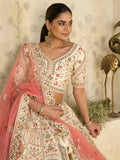 Stellar Cream Thread Embroidered Silk Bridal Lehenga Choli With Dupatta