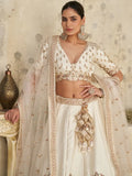 Amazeballs Cream Embroidered Silk Reception Wear Lehenga With Blouse