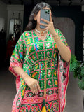 Awesome Green Printed Gaji Silk Event Wear Kaftan