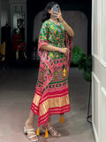 Awesome Green Printed Gaji Silk Event Wear Kaftan