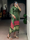 Fabulous Green Printed Gaji Silk Casual Wear Kaftan