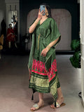 Fabulous Green Printed Gaji Silk Casual Wear Kaftan