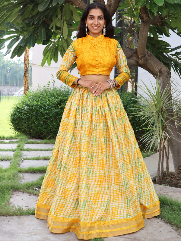 Incredible Yellow Printed Tussar Silk Haldi Wear Lehenga Choli