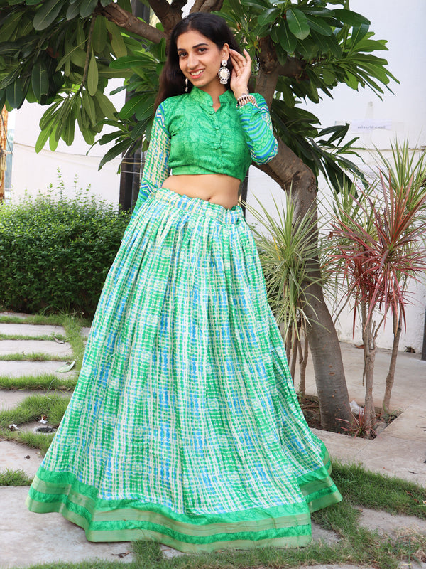 Awesome Teal Green Digital Printed Tussar Silk Lehenga Choli