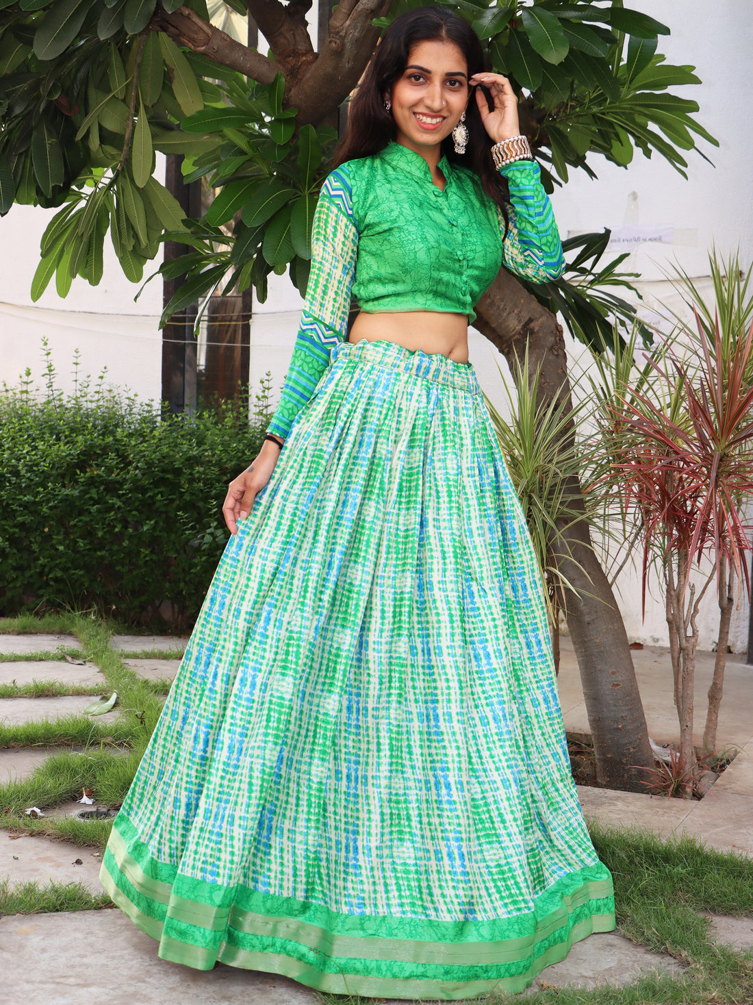 Awesome Teal Green Digital Printed Tussar Silk Lehenga Choli