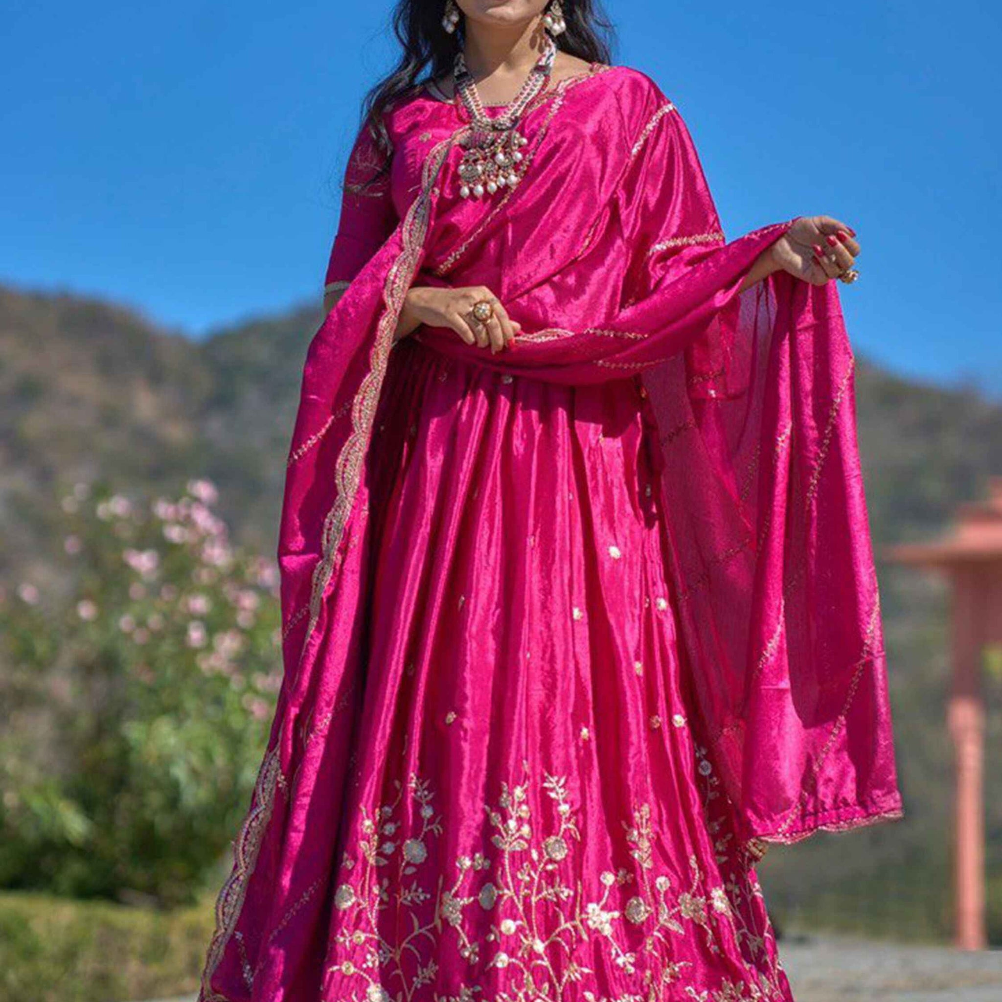 Lovable Rani Pink Sequins Chinon Engagement Wear Lehenga Choli