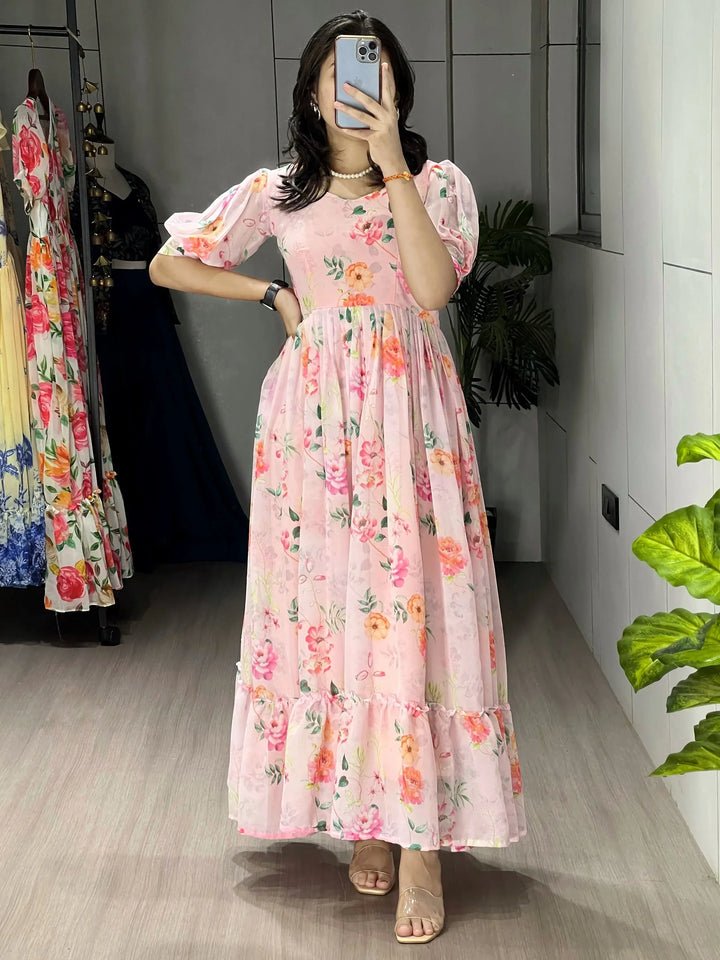 Great White Floral Printed Georgette Casual Wear Dress