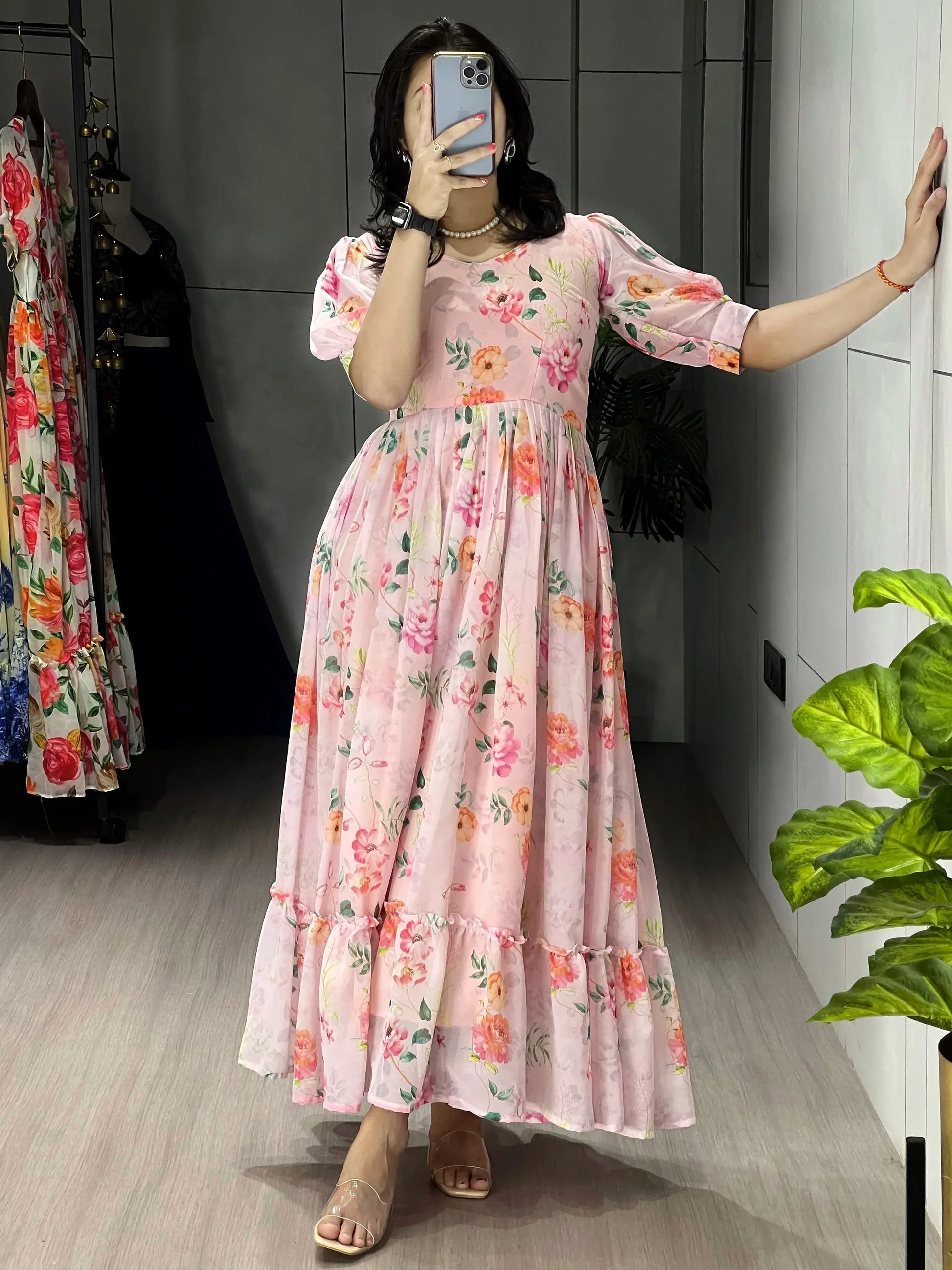 Great White Floral Printed Georgette Casual Wear Dress