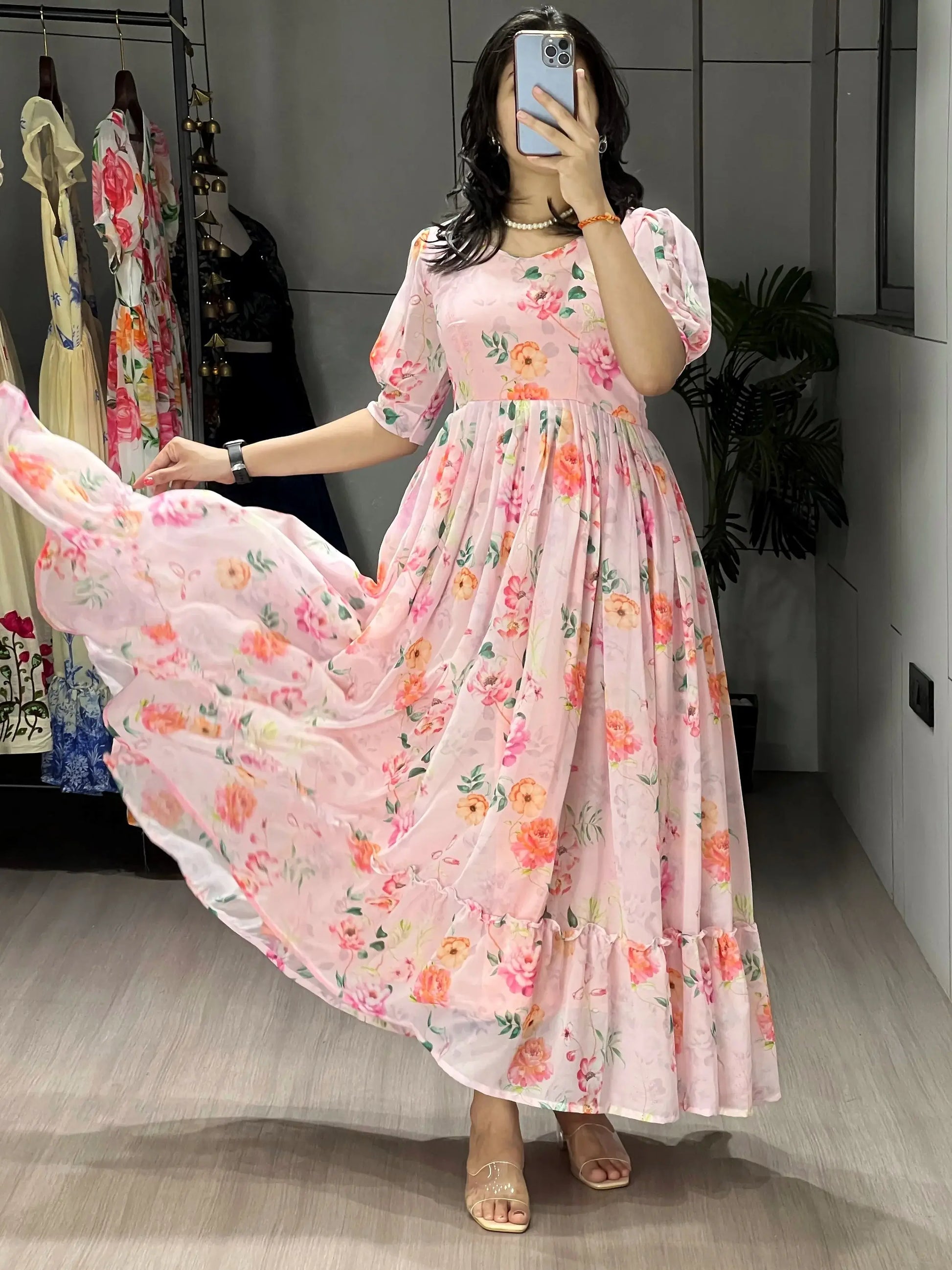 Great White Floral Printed Georgette Casual Wear Dress