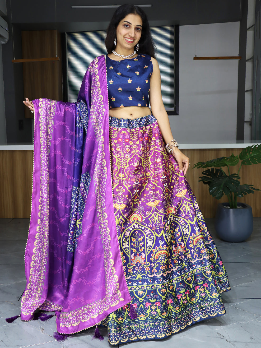 Fabulous Purple Digital Printed Art Silk Festival Wear Lehenga Choli