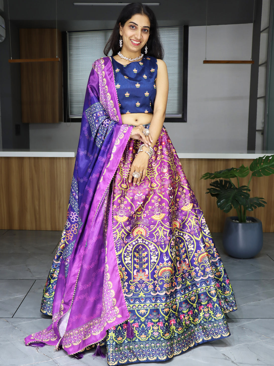Fabulous Purple Digital Printed Art Silk Festival Wear Lehenga Choli