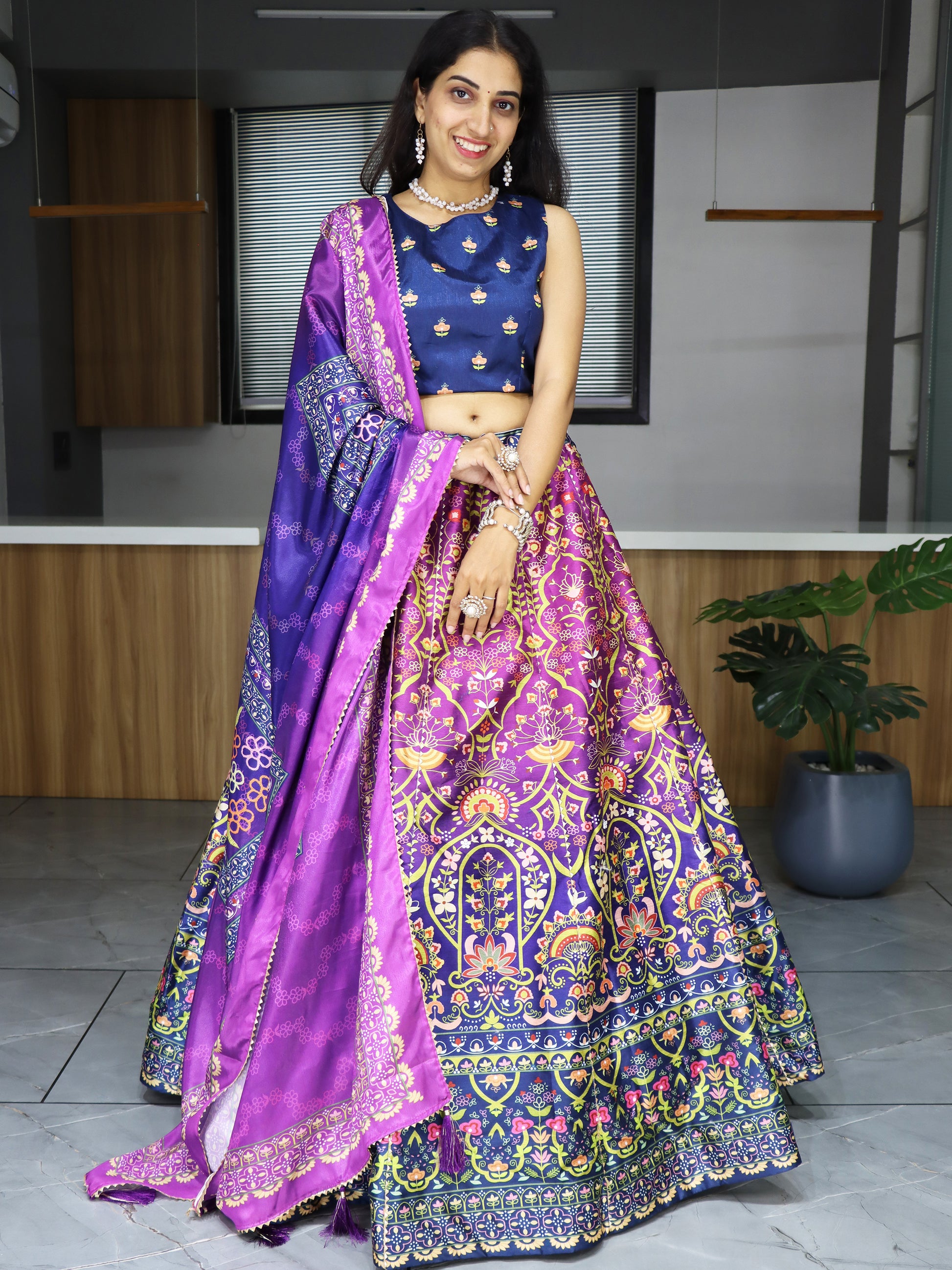 Fabulous Purple Digital Printed Art Silk Festival Wear Lehenga Choli