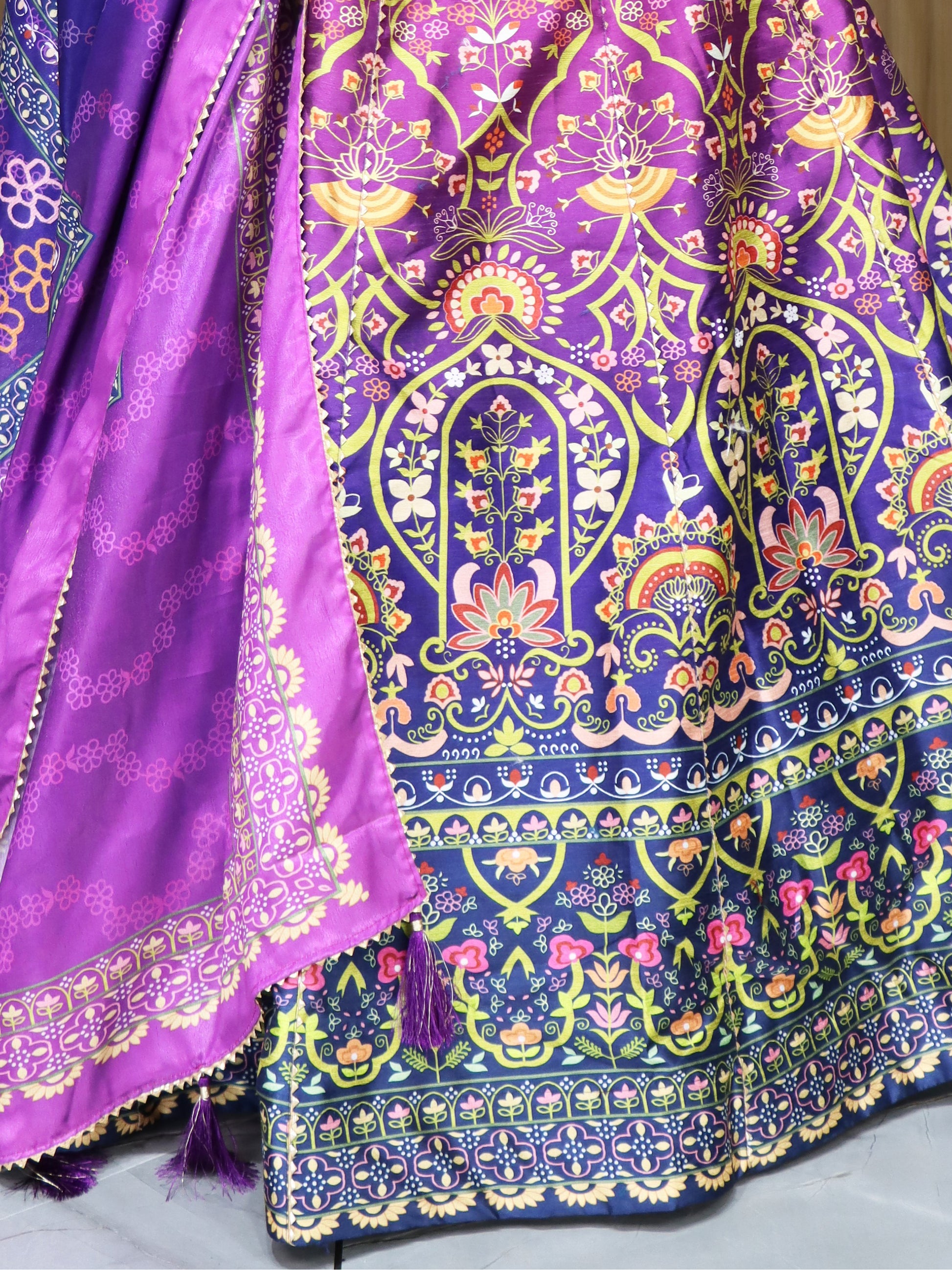 Fabulous Purple Digital Printed Art Silk Festival Wear Lehenga Choli