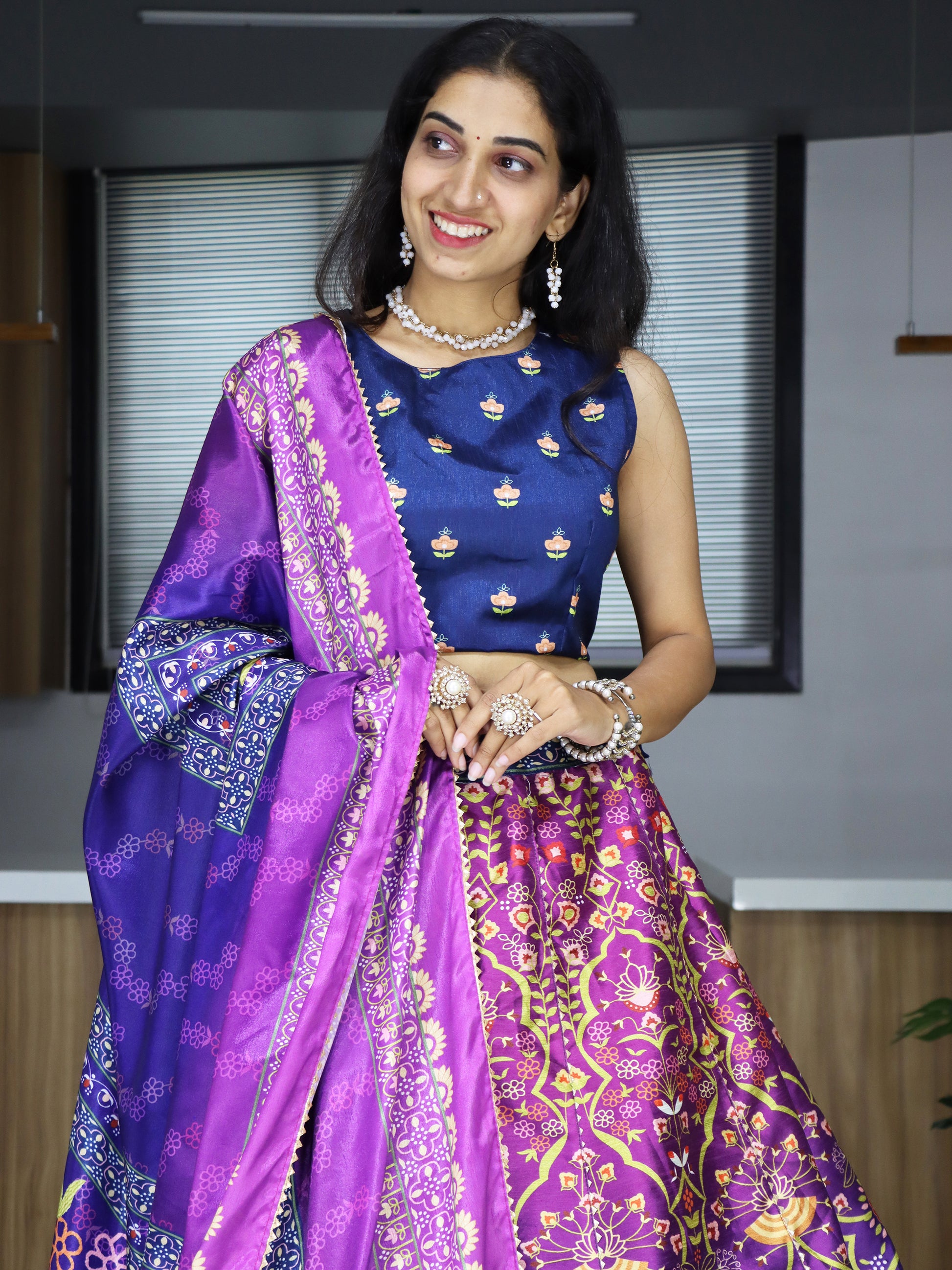 Fabulous Purple Digital Printed Art Silk Festival Wear Lehenga Choli