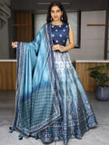 Dazzling Sky Blue Printed Art Silk Event Wear Lehenga Choli