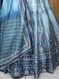 Dazzling Sky Blue Printed Art Silk Event Wear Lehenga Choli