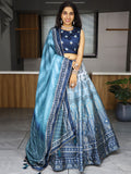 Dazzling Sky Blue Printed Art Silk Event Wear Lehenga Choli