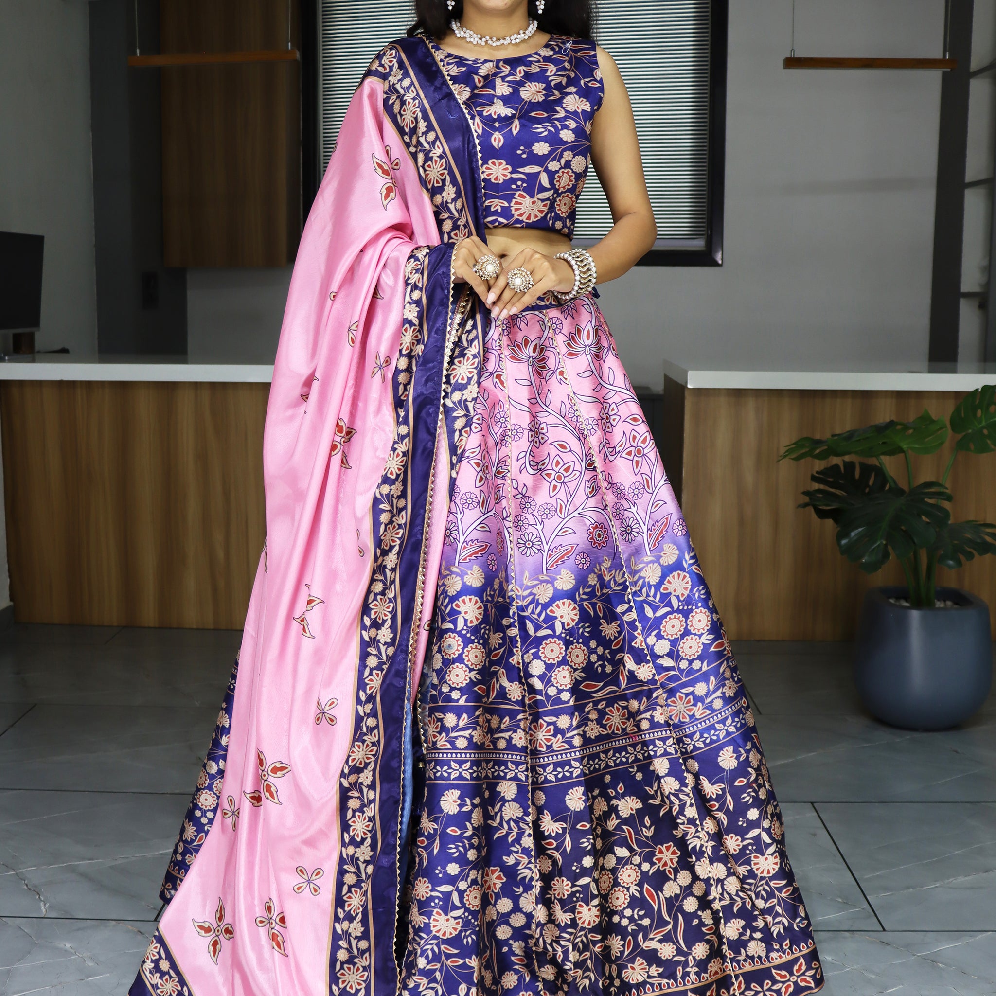 Precious Pink Digital Printed Art Silk Festival Wear Lehenga Choli