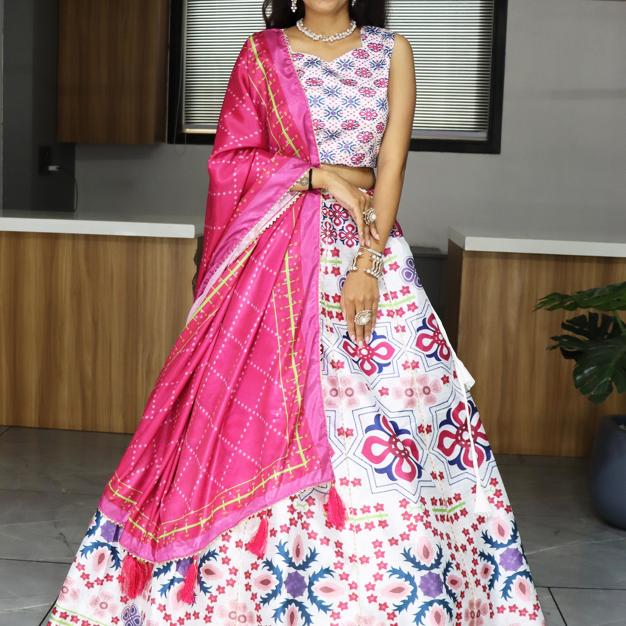 Astonishing White Digital Printed Art Silk Lehenga Choli With Dupatta