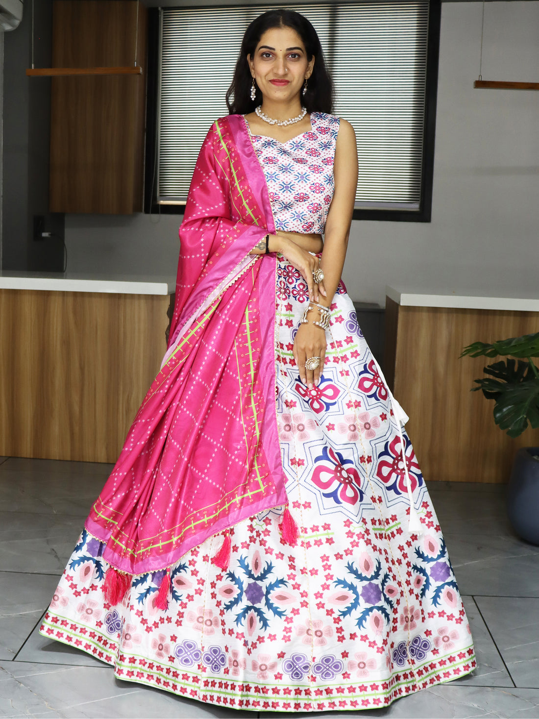 Astonishing White Digital Printed Art Silk Lehenga Choli With Dupatta