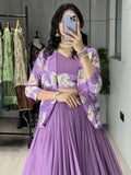 Stylish Lavender Georgette Designer Lehenga Choli With Printed Jacket