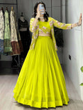 Delightful Green Georgette Function Wear Lehenga Choli With Printed Jacket