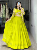 Delightful Green Georgette Function Wear Lehenga Choli With Printed Jacket