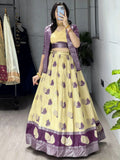 Fabulous Cream Zari Weaving Jacquard Silk Evening Wear Lehenga Choli With Jacket