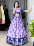 Super Purple Zari Weaving Jacquard Silk Evening Wear Lehenga Choli With Jacket