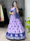 Super Purple Zari Weaving Jacquard Silk Evening Wear Lehenga Choli With Jacket