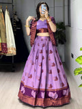 Notable Wine Zari Weaving Jacquard Silk Wedding Wear Lehenga Choli With Jacket
