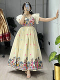 Regal Off White Floral Embroidery Cotton Casual Wear Dress