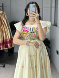 Classy Off White Embroidered Cotton Daily Wear Dress