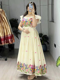 Classy Off White Embroidered Cotton Daily Wear Dress