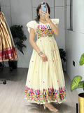 Classy Off White Embroidered Cotton Daily Wear Dress